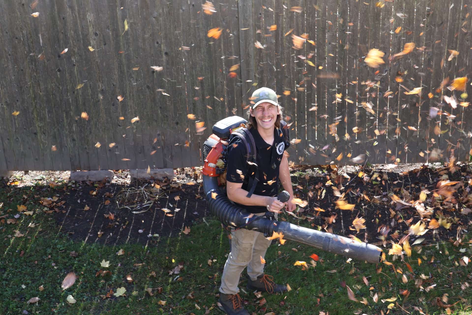 Fall leaf cleanup in progress